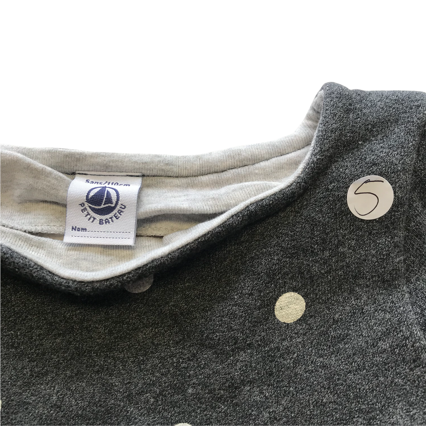 Petit Bateau Grey Dotted Long Sleeve Jersey Dress Age 5