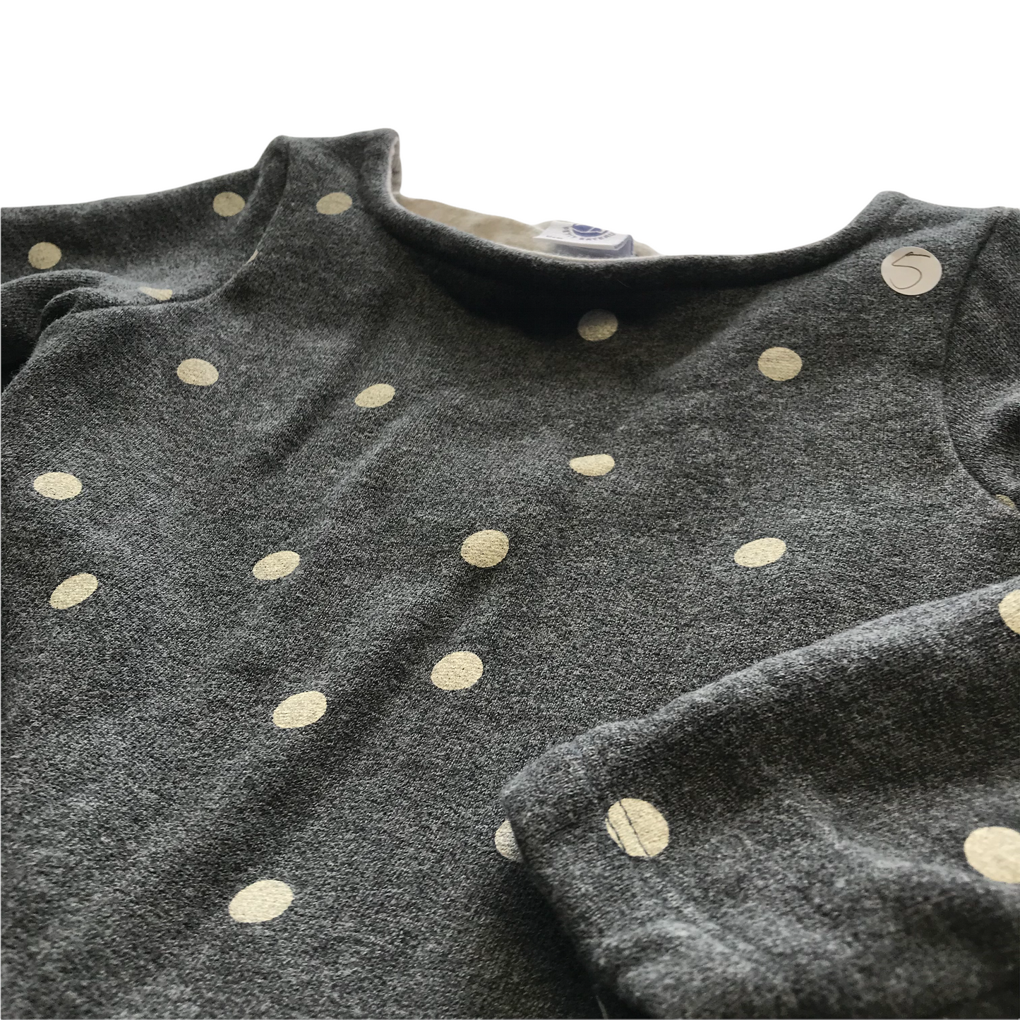 Petit Bateau Grey Dotted Long Sleeve Jersey Dress Age 5
