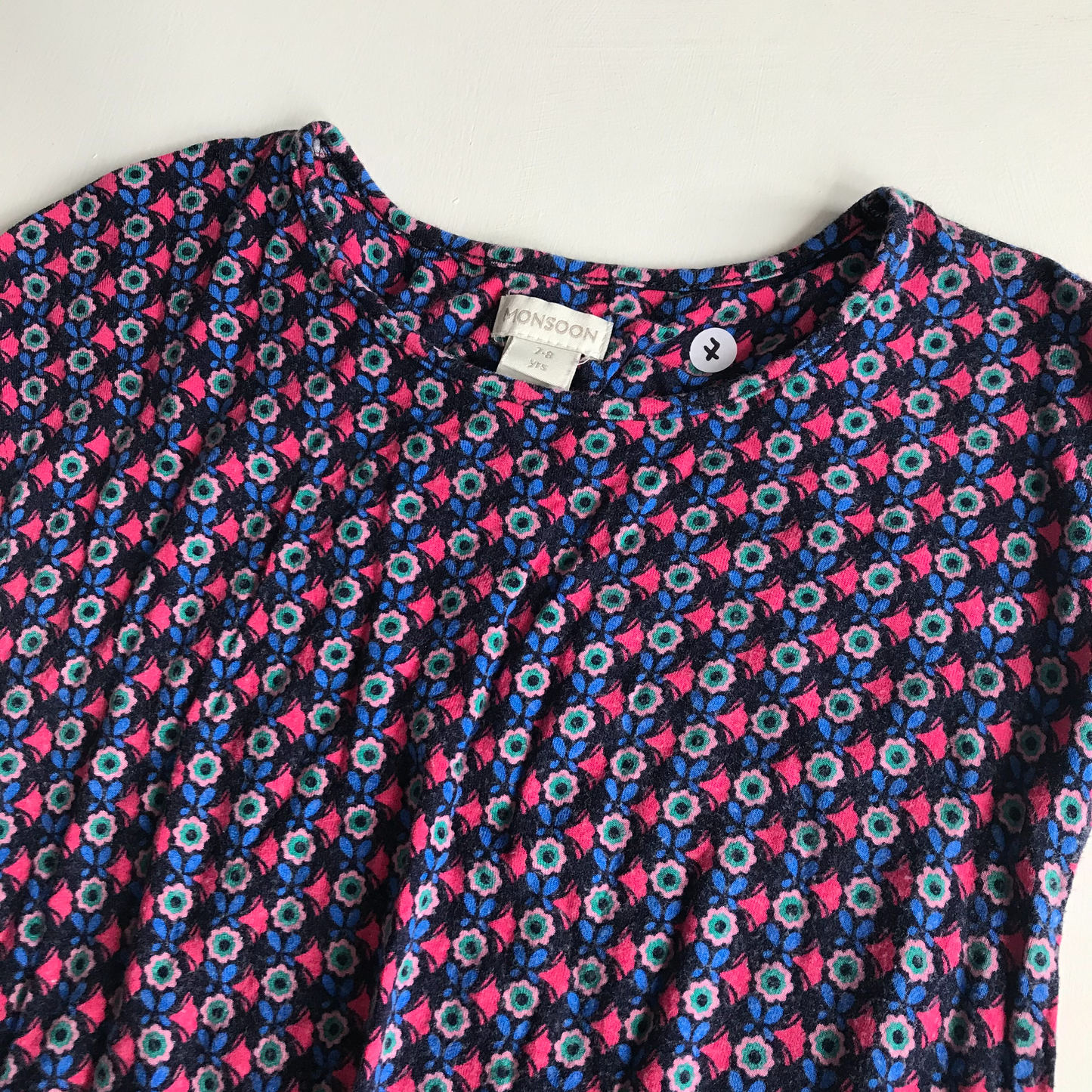 Monsoon Blue and Pink Pattern Dress Age 7