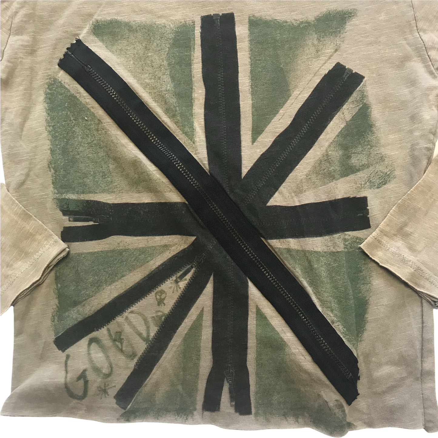 ZARA Boys Grey and Green Union Jack Long Sleeve T-shirt Age 6