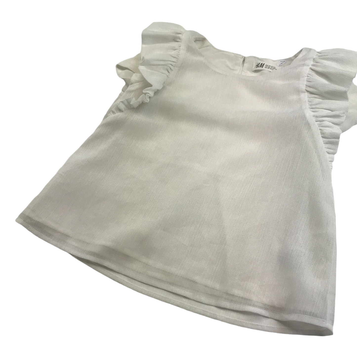 H&M White Frilled Shoulder Sparkly Blouse Top Age 7
