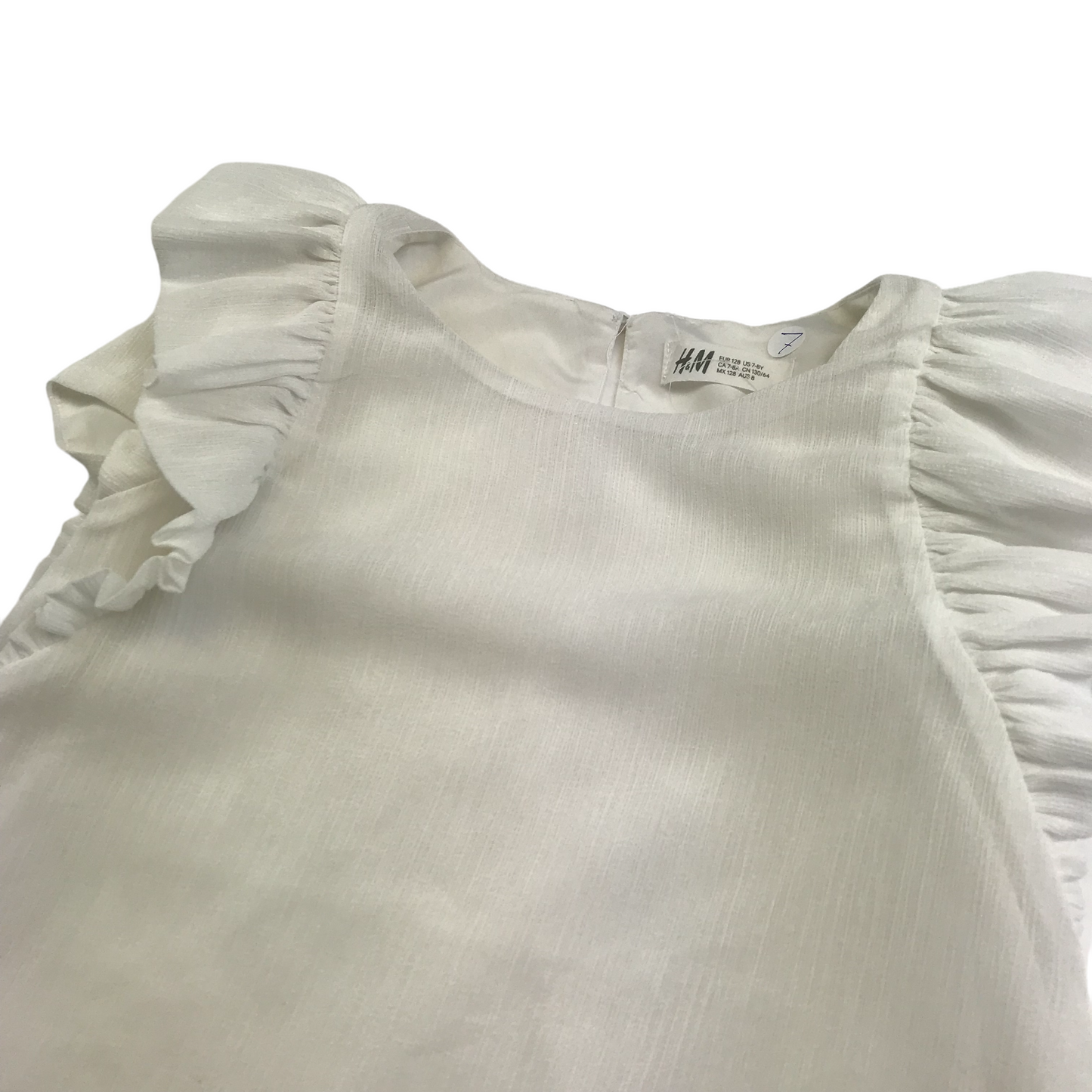 H&M White Frilled Shoulder Sparkly Blouse Top Age 7