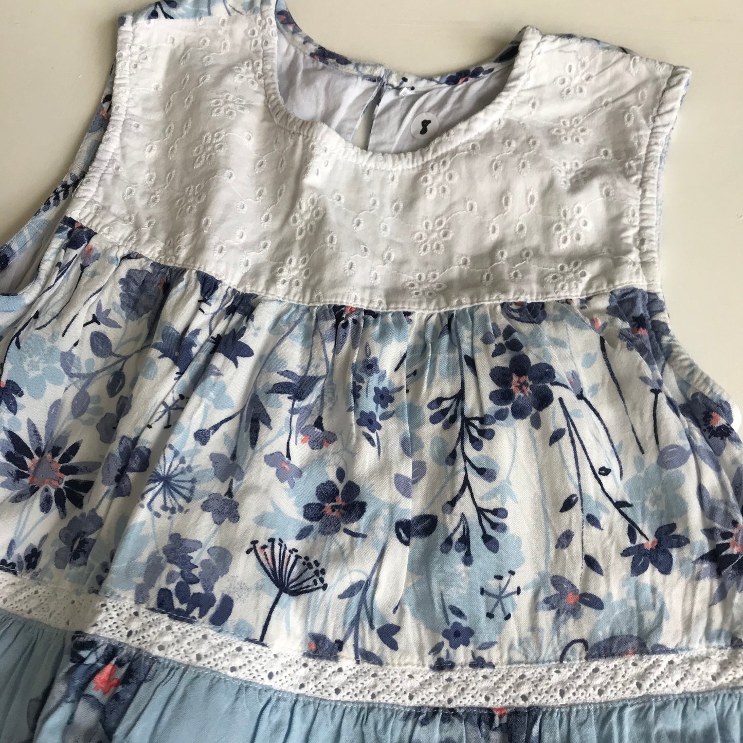Dress - Top-Like White & Blue Floral - Age 8
