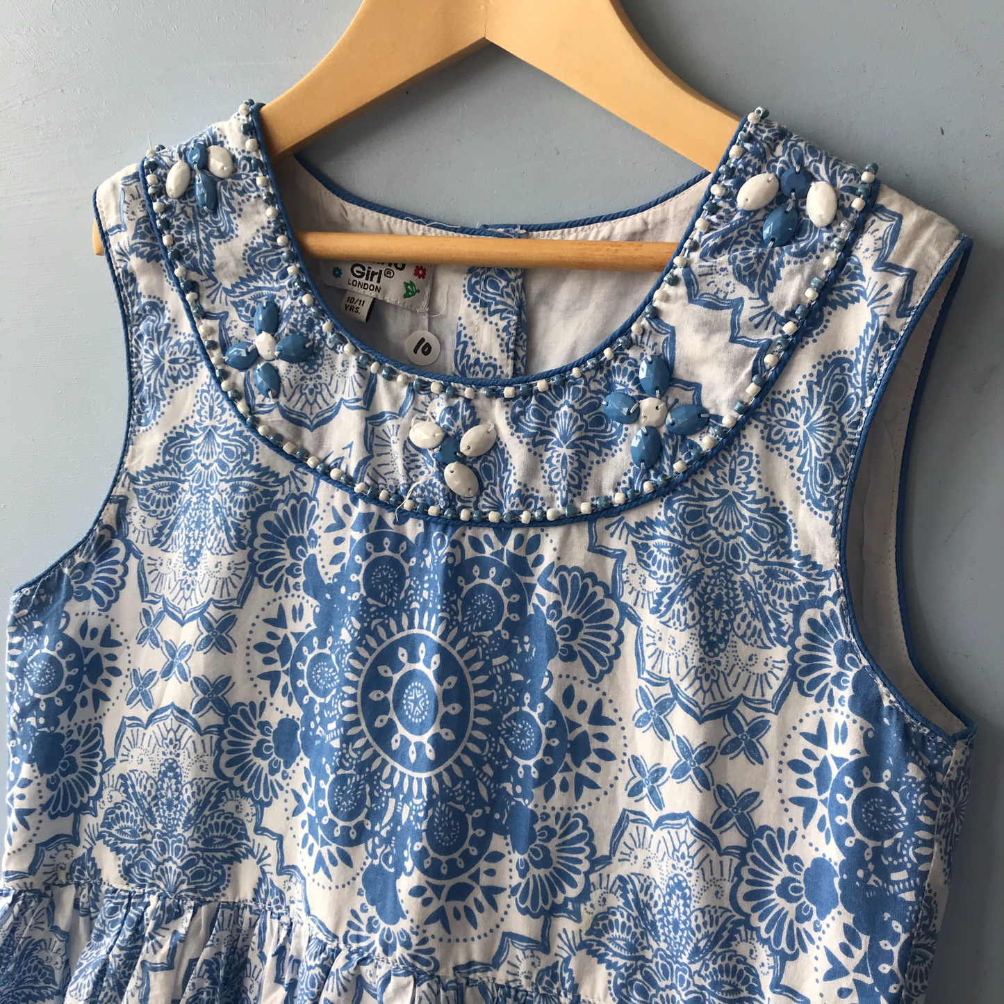 Dress - Blue & White with Gems - Age 10