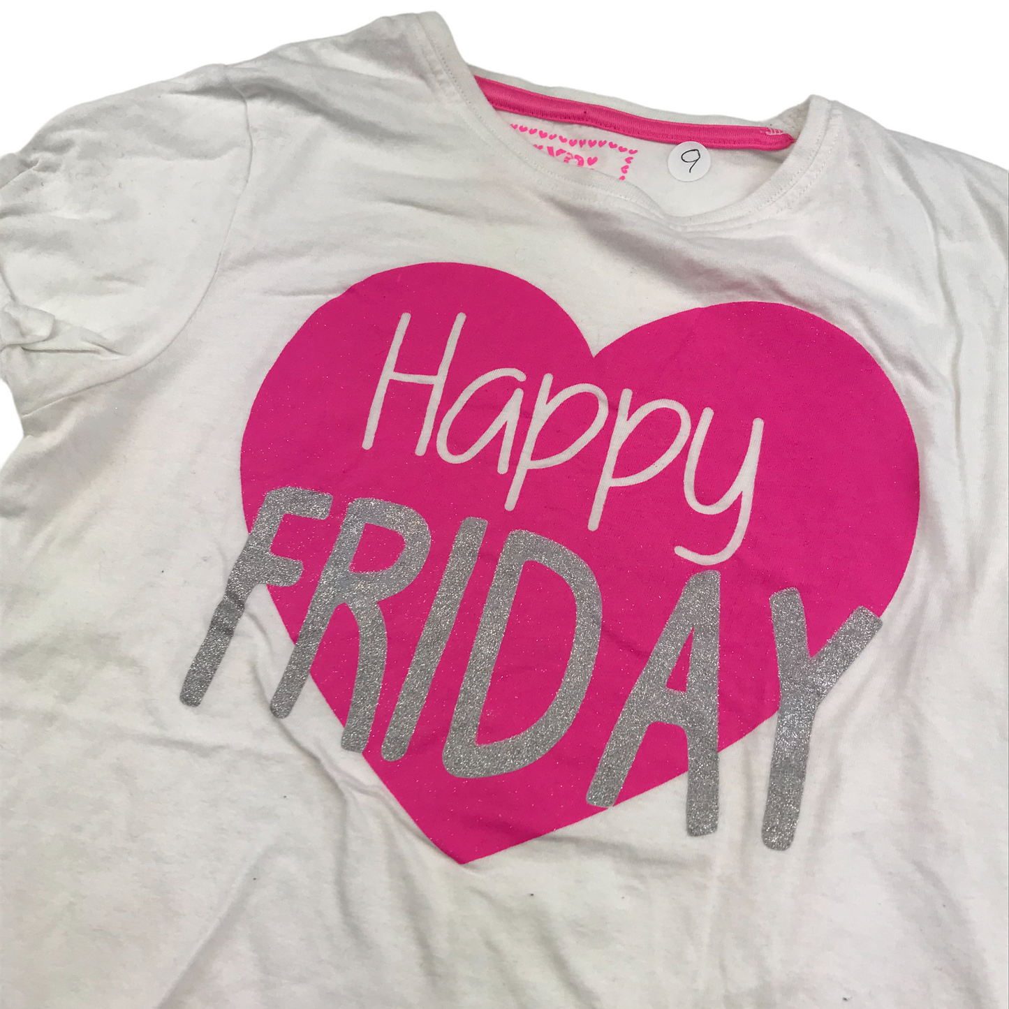 YD White Happy Friday T-shirt Age 9