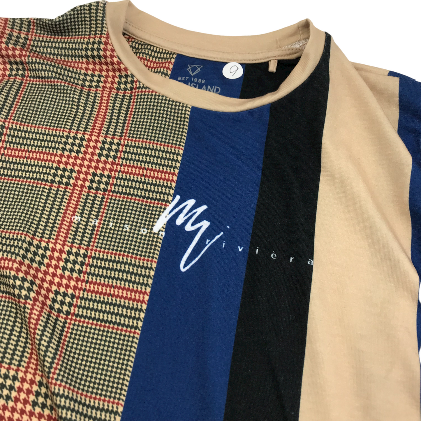 River Island Multicoloured Checked and Stripy T-shirt Age 9