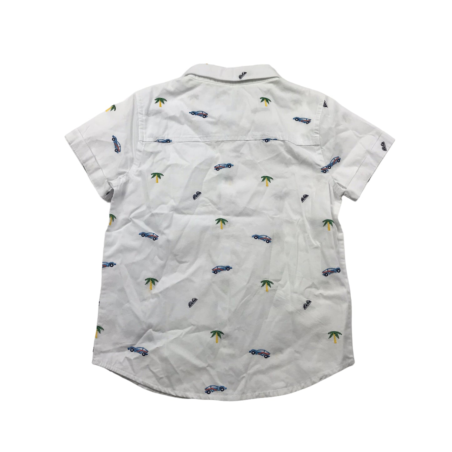 F&F White Car and Palm Trees Embroidery Short Sleeve Shirt Age 5