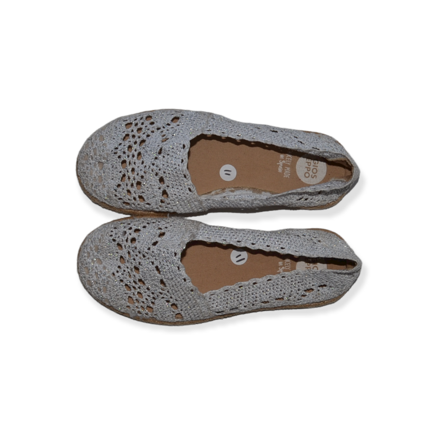 Gios Eppo White and Silvery Sparkly Lace-like Plimsolls Shoe Size 11 (jr)