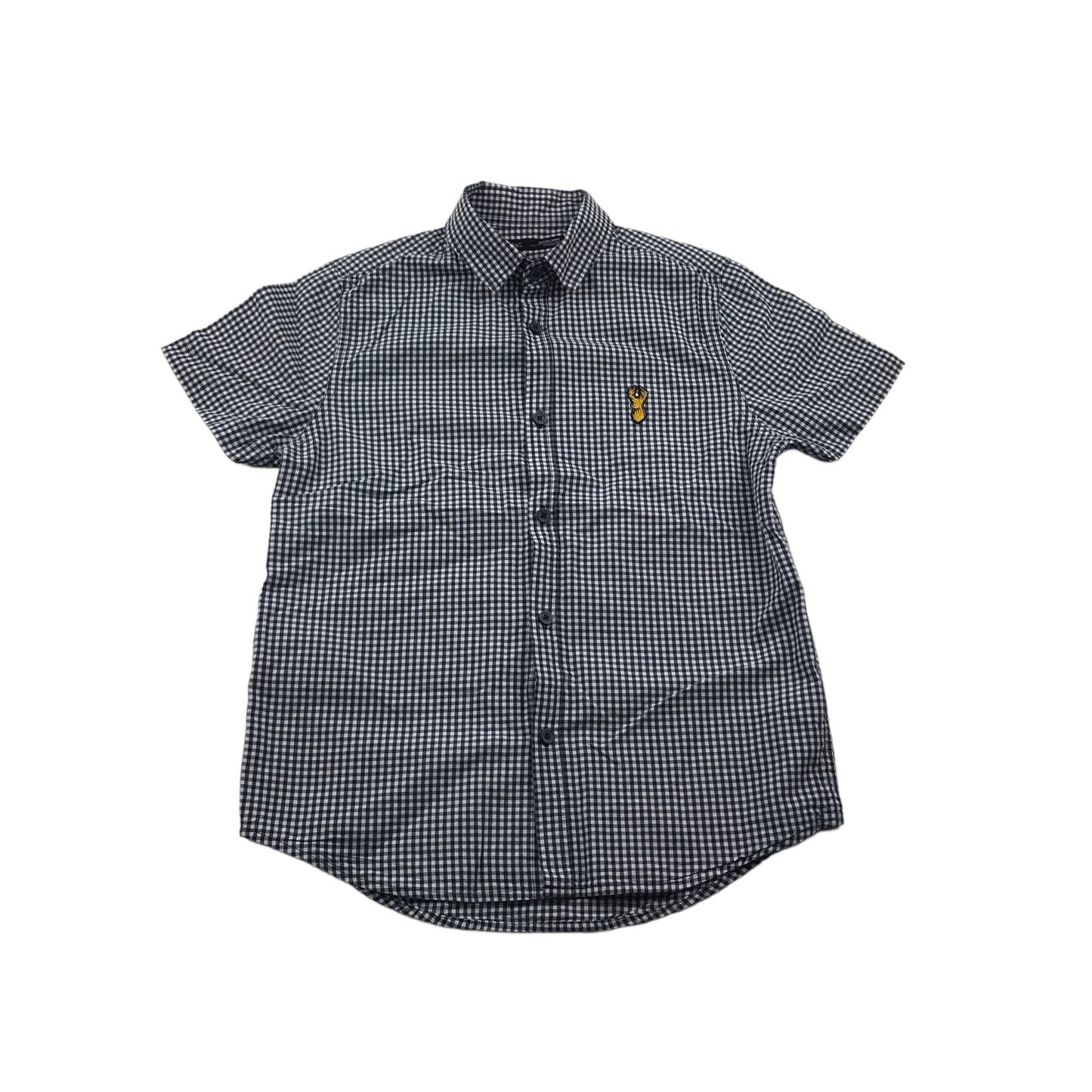 Next navy Blue Checked Short Sleeve Shirt Age 9