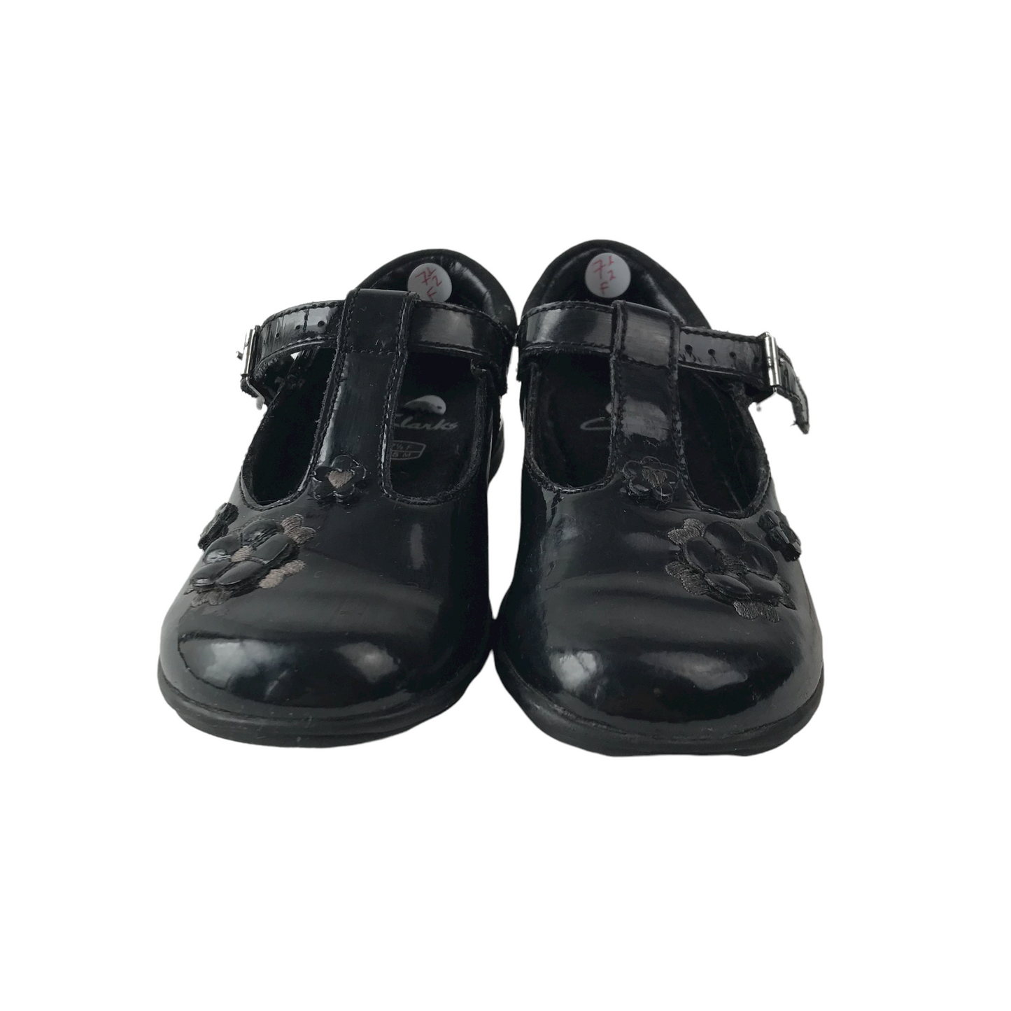 Clarks Black School Pumps with Flower Details and T-bar Shoe Size 7.5 (jr)