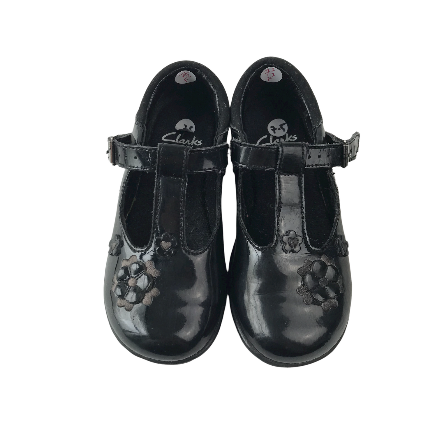 Clarks Black School Pumps with Flower Details and T-bar Shoe Size 7.5 (jr)