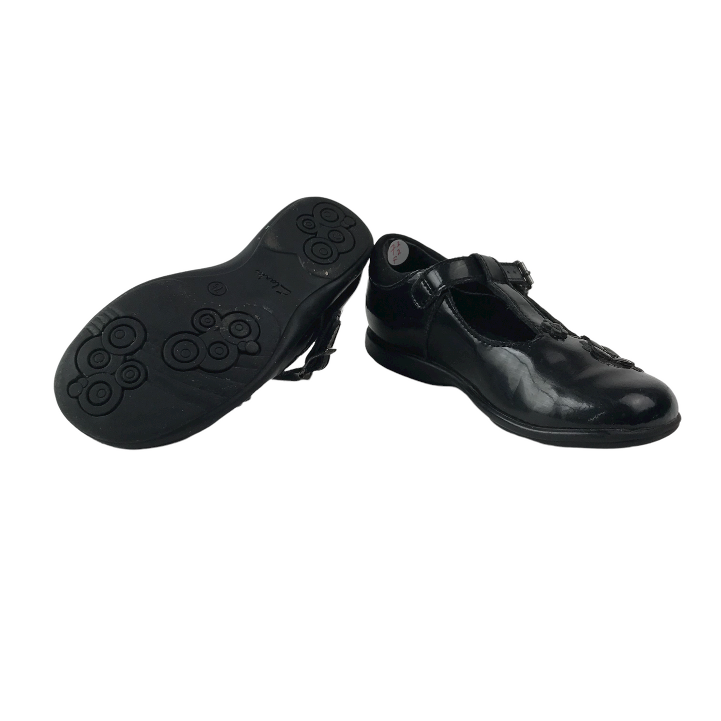 Clarks Black School Pumps with Flower Details and T-bar Shoe Size 7.5 (jr)