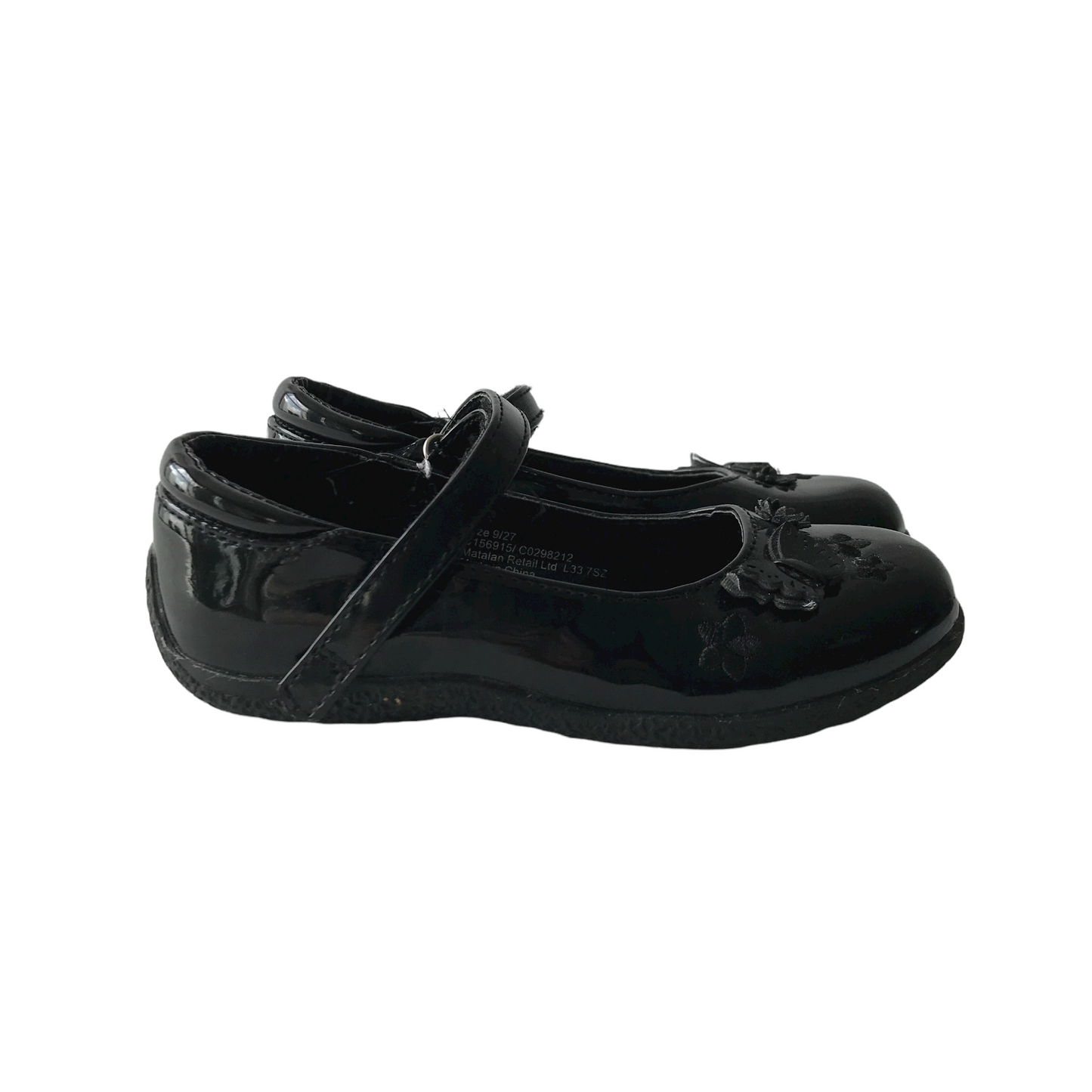 Matalan Black School Pumps with Single Strap and Butterflies Shoe Size 9 (jr)