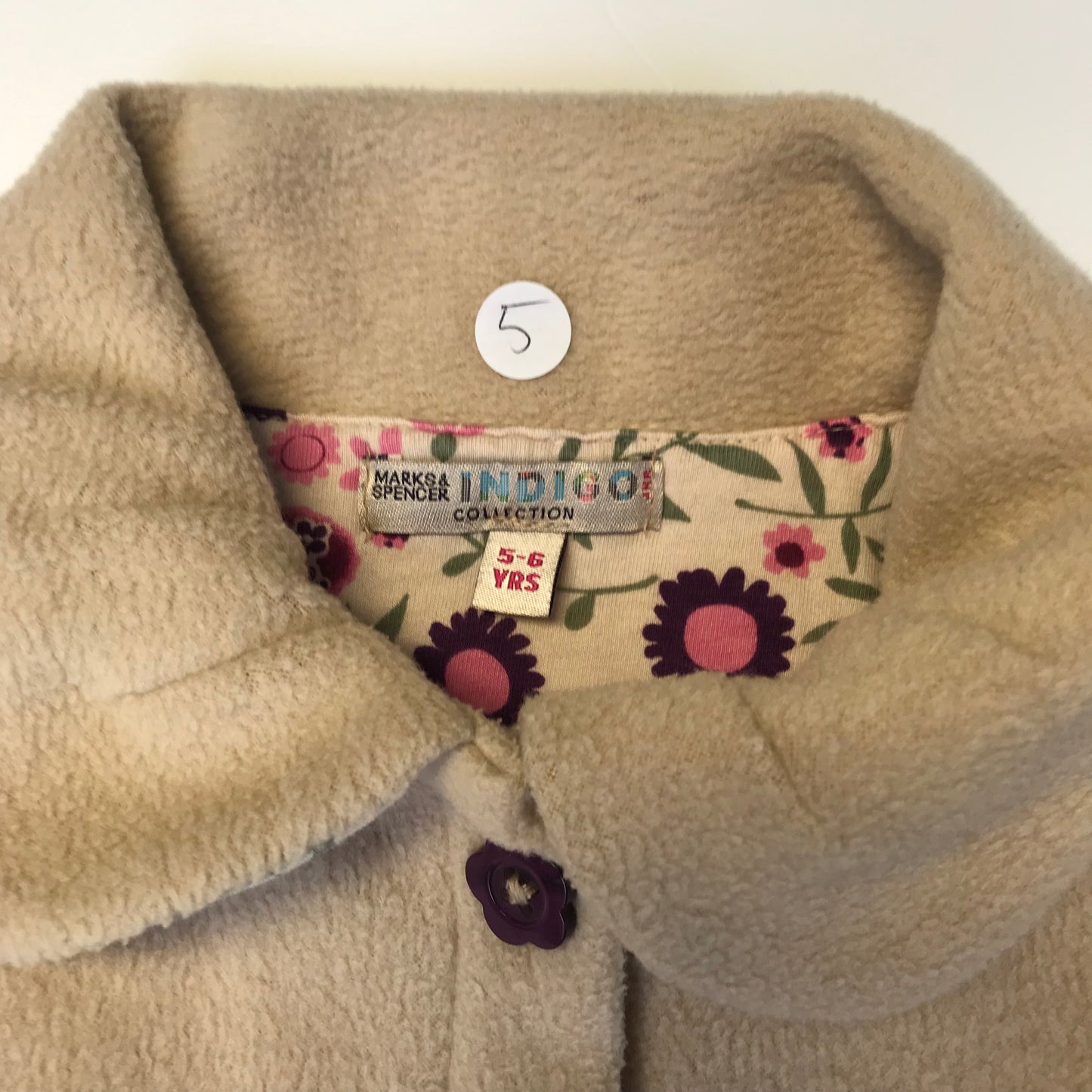 M&S Beige Light Fleece Coat Age 5