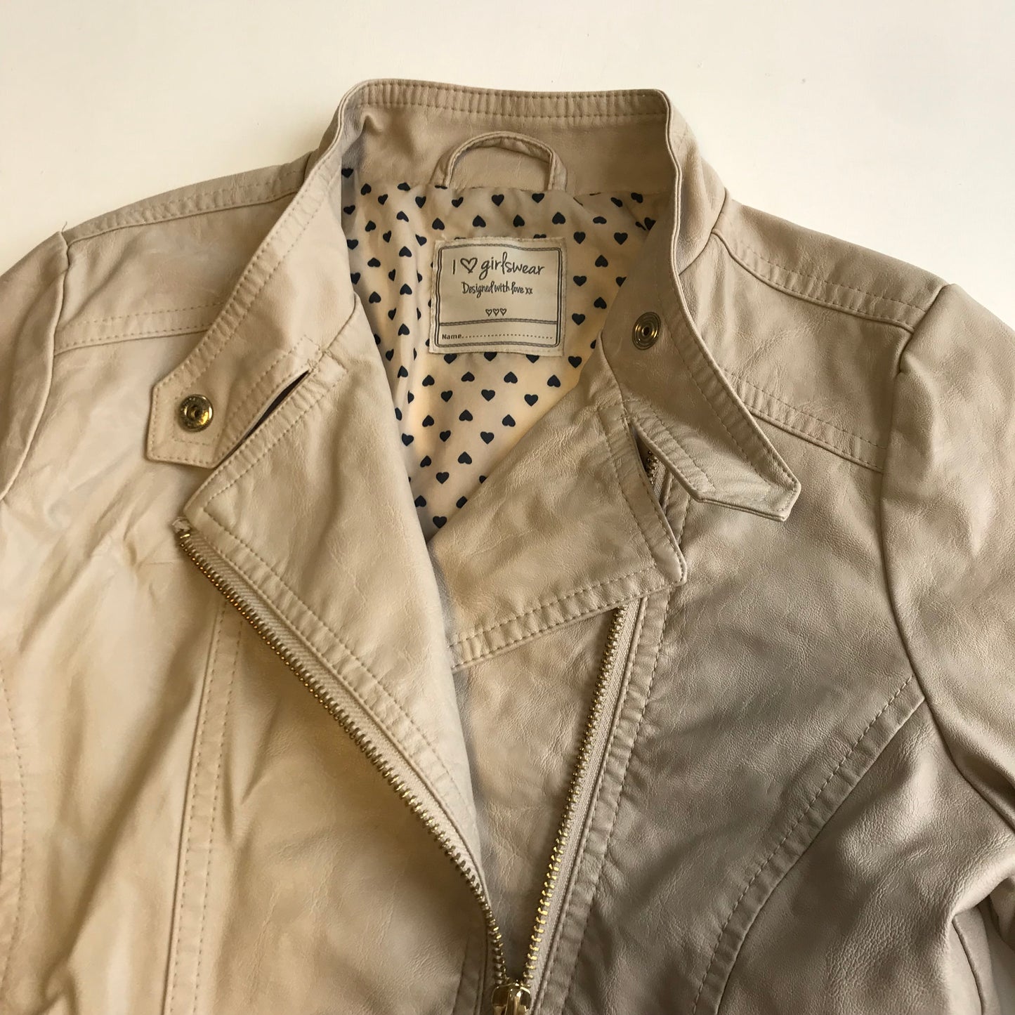 Light Beige Faux Leather Biker Jacket Age 8