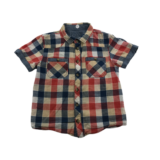 Matalan Red and Navy Check Short Sleeve Shirt Age 4