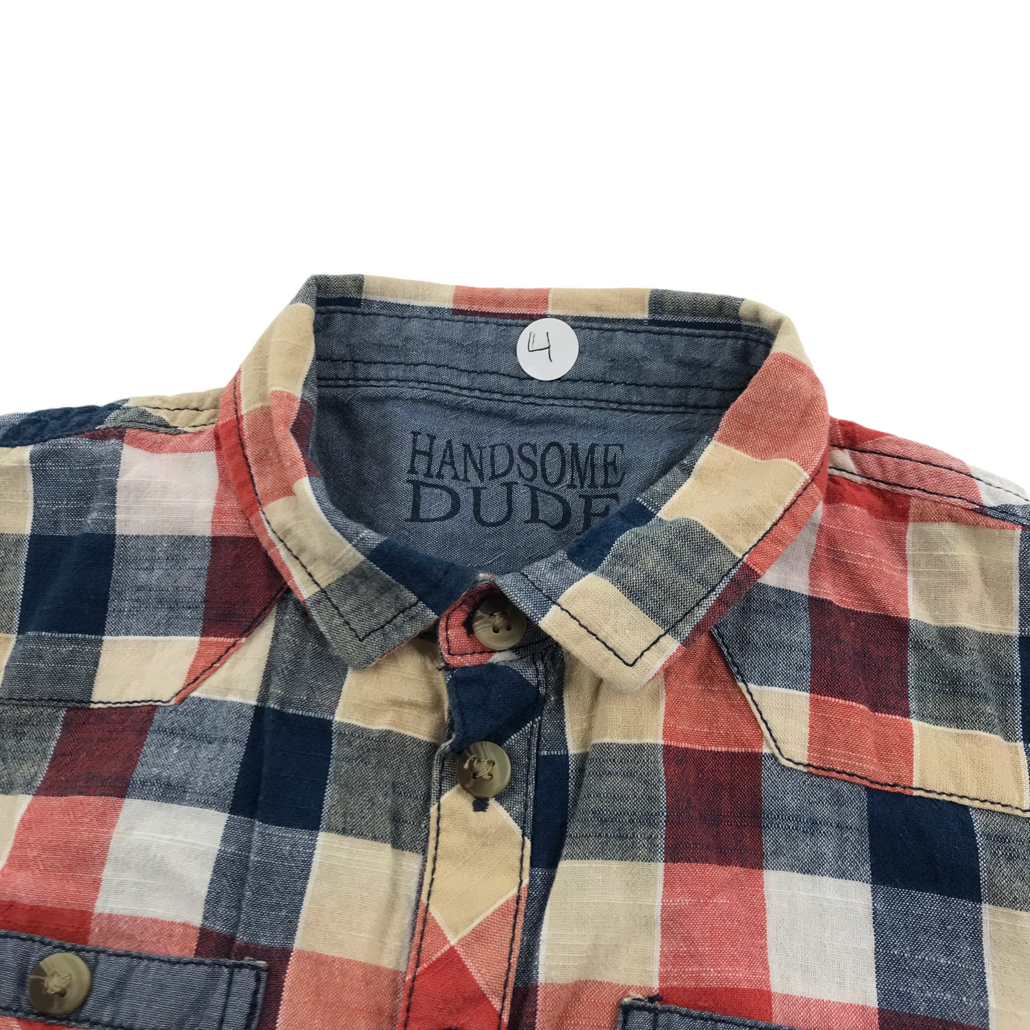 Matalan Red and Navy Check Short Sleeve Shirt Age 4