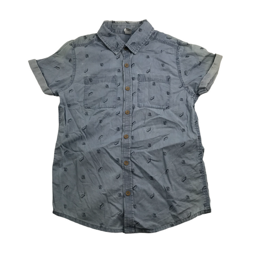 Tu Greyish Blue Skulls Short Sleeve Shirt Age 11