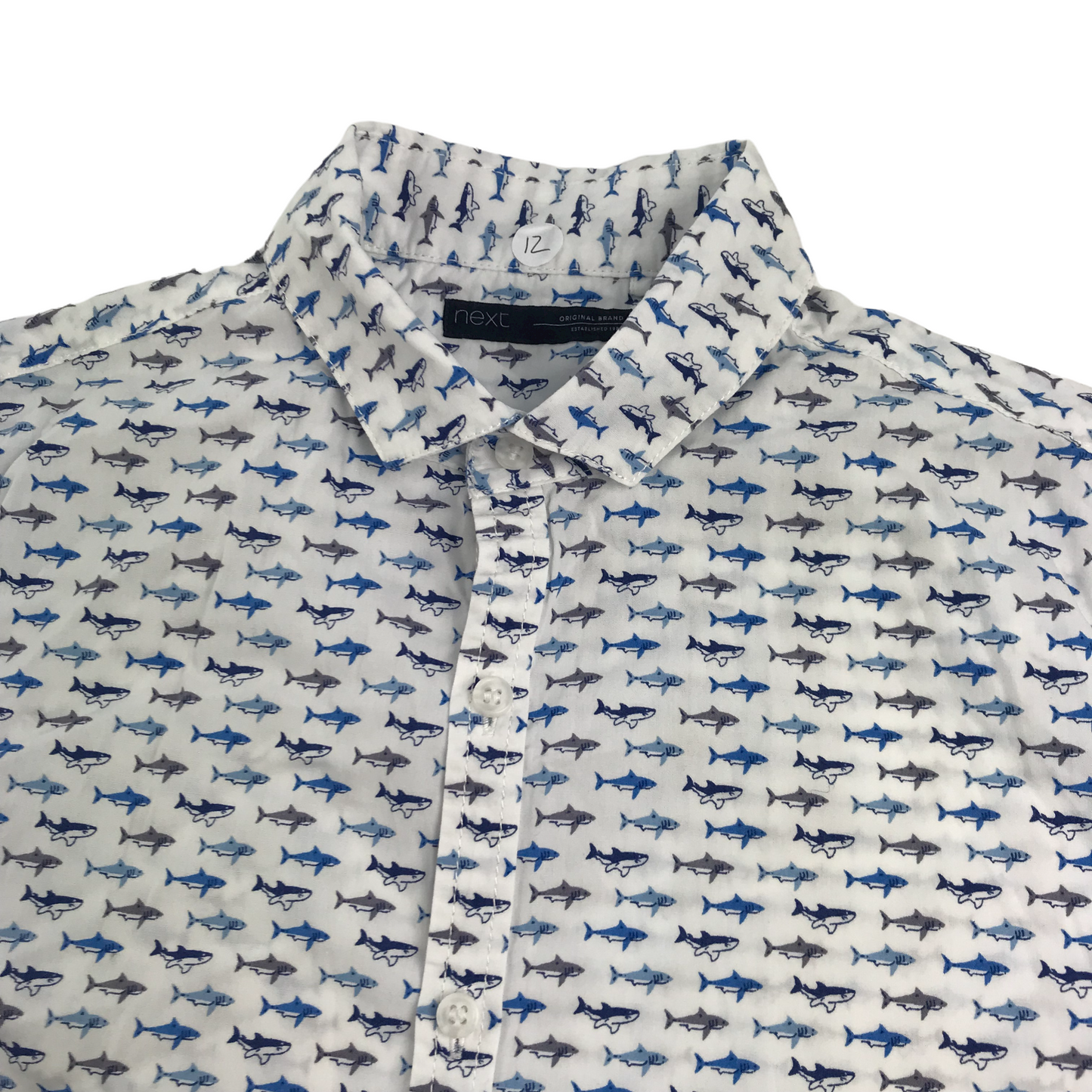 Next White and Blue Fish Short Sleeve Shirt Age 12