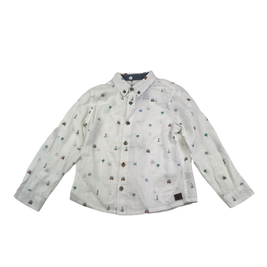 Monsoon White Holiday Theme Printed Shirt Age 7