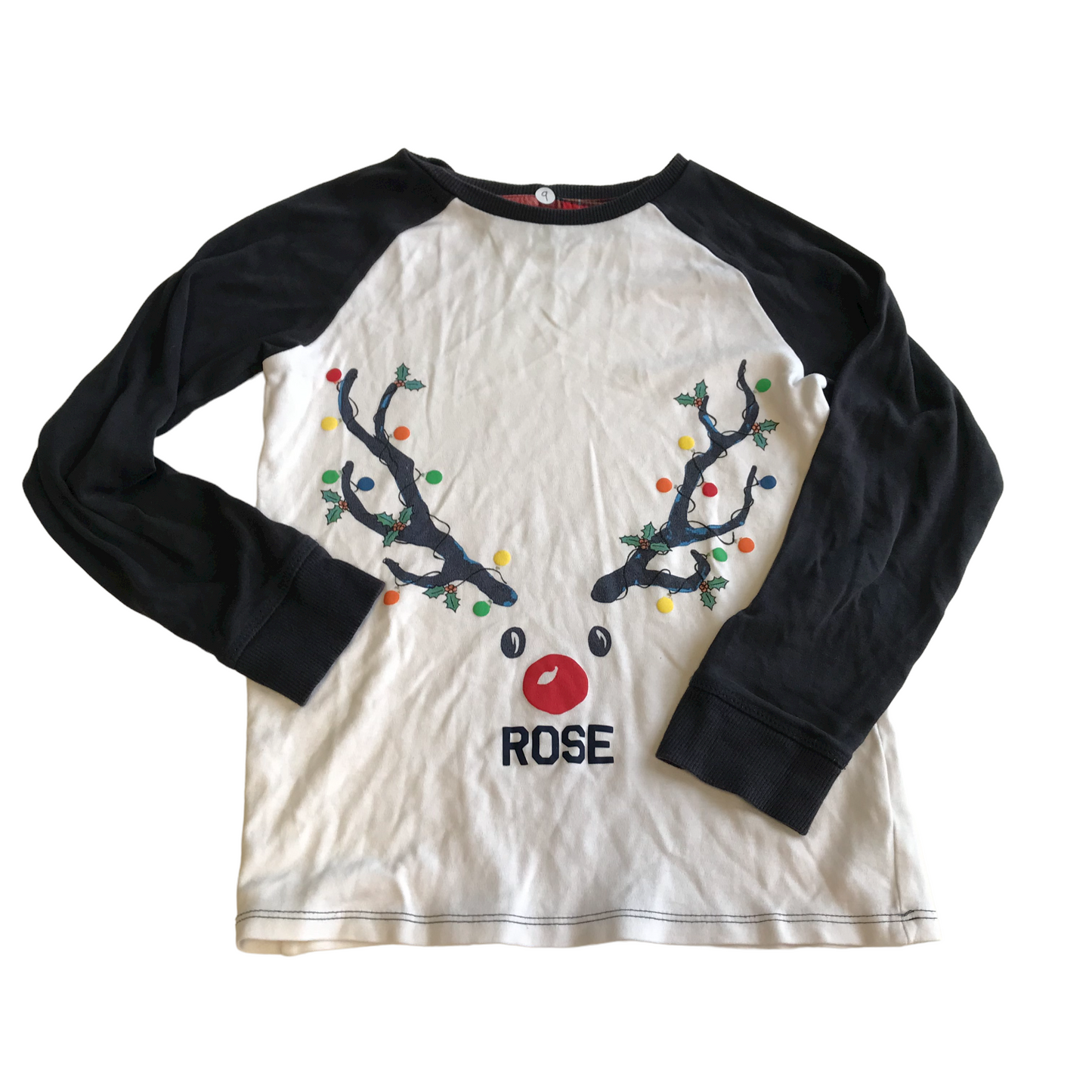 Next White Rudolph Nose Christmas Pyjama T-shirt Age 9