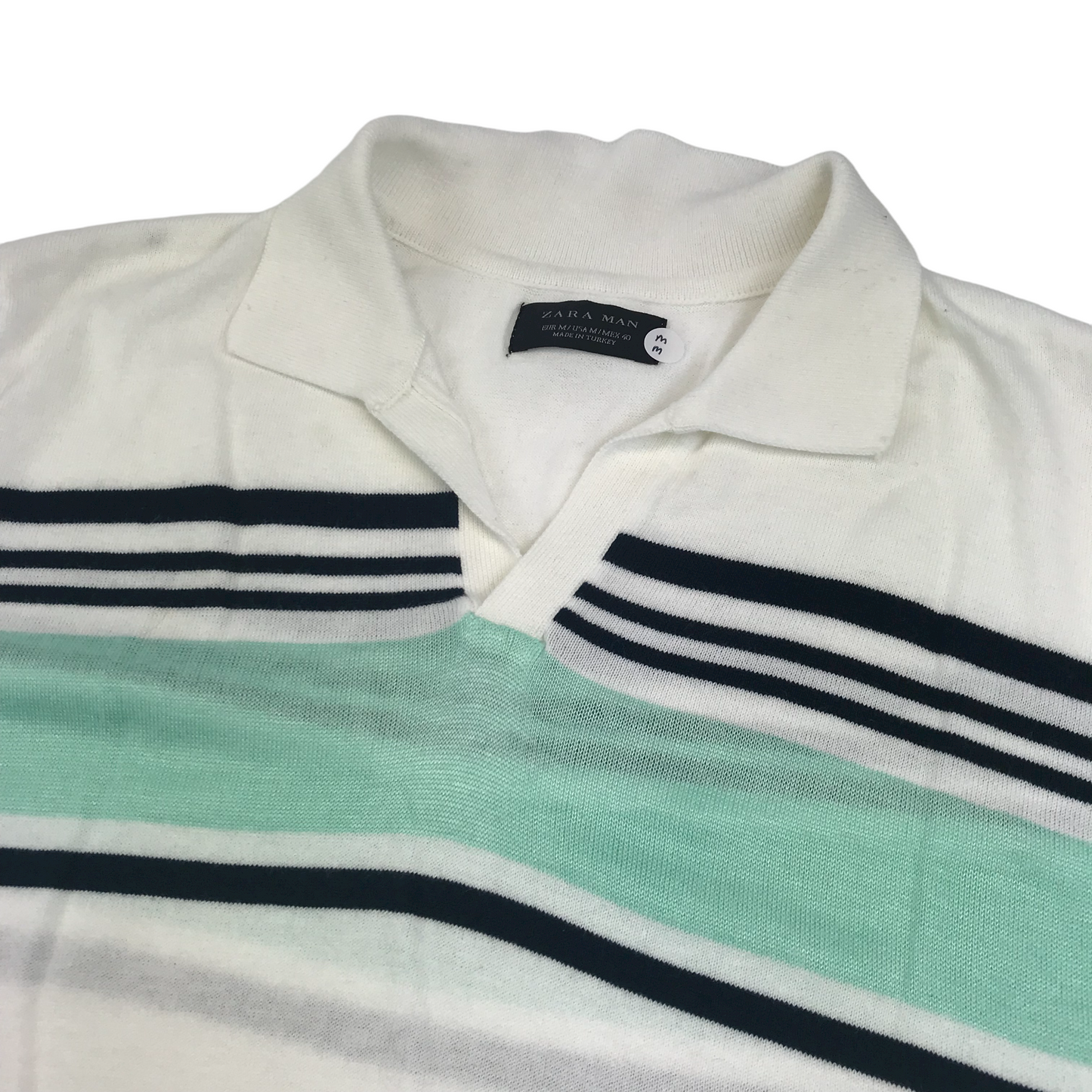 Zara Men White Panelled Knitted Polo T-shirt Men's Size M