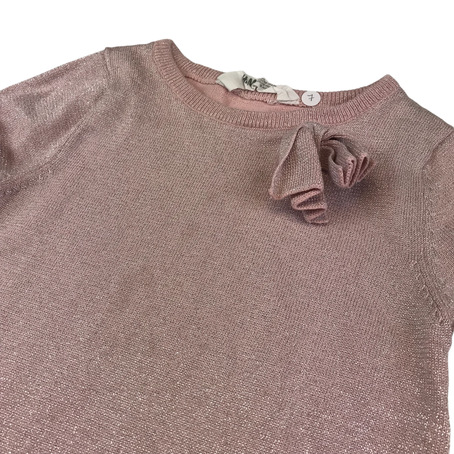 H&M Light Pink Sparkly Knitted Bow Tie Detail Dress Age 7