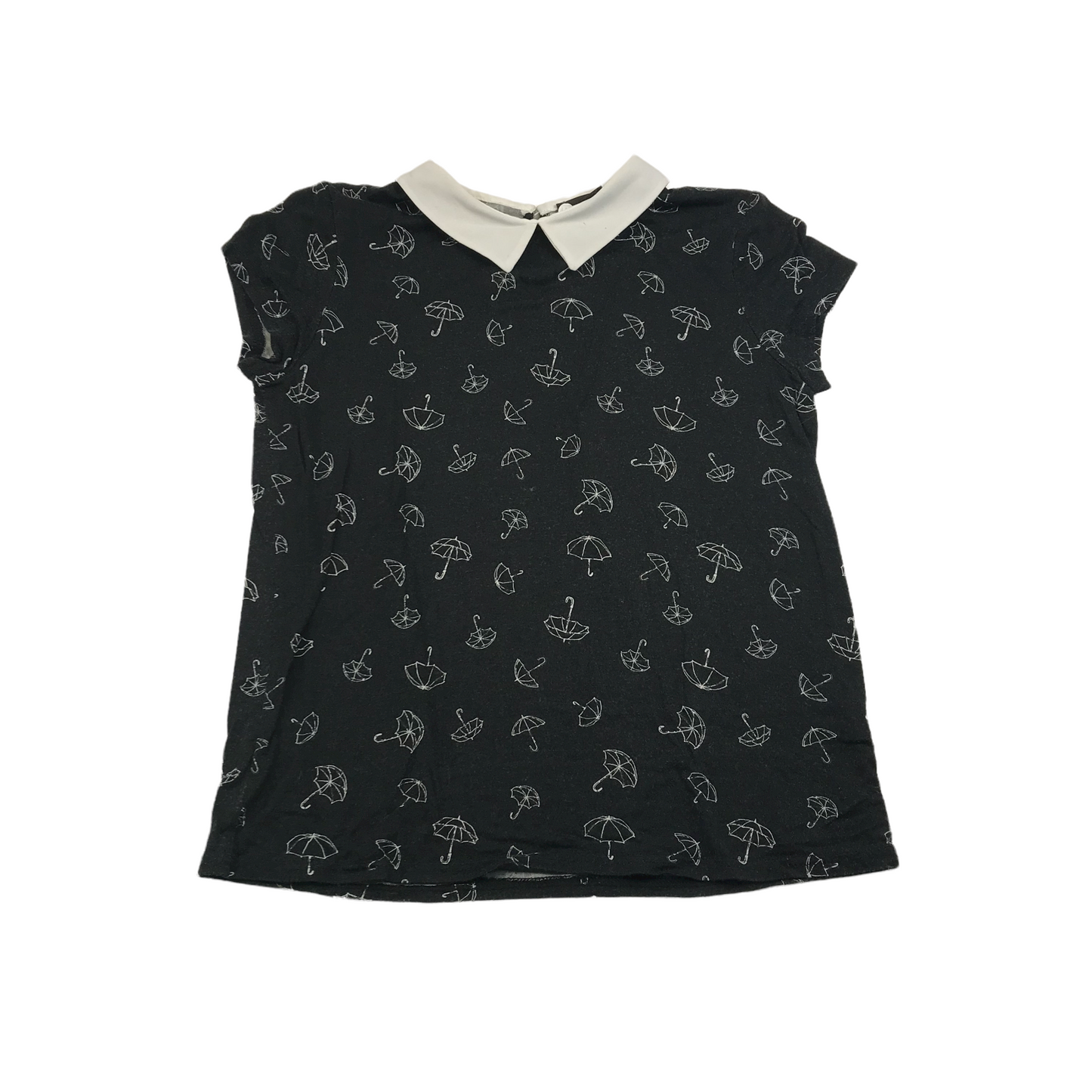 Primark Charcoal Grey Brollies Print T-shirt with Collar Women's Size 6