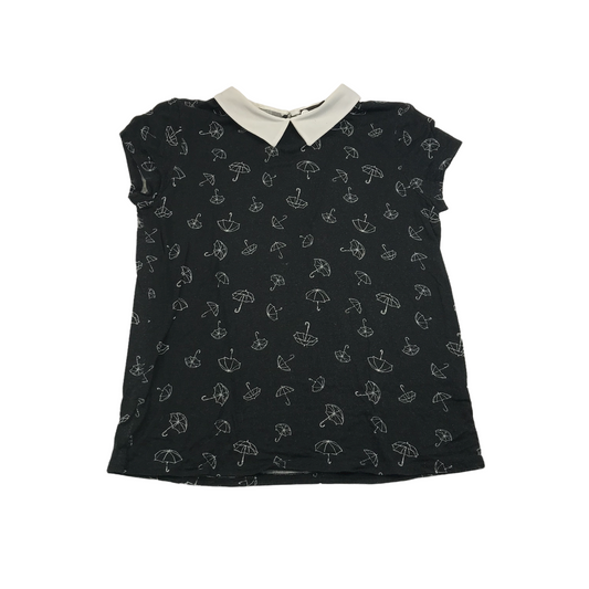 Primark Charcoal Grey Brollies Print T-shirt with Collar Women's Size 6