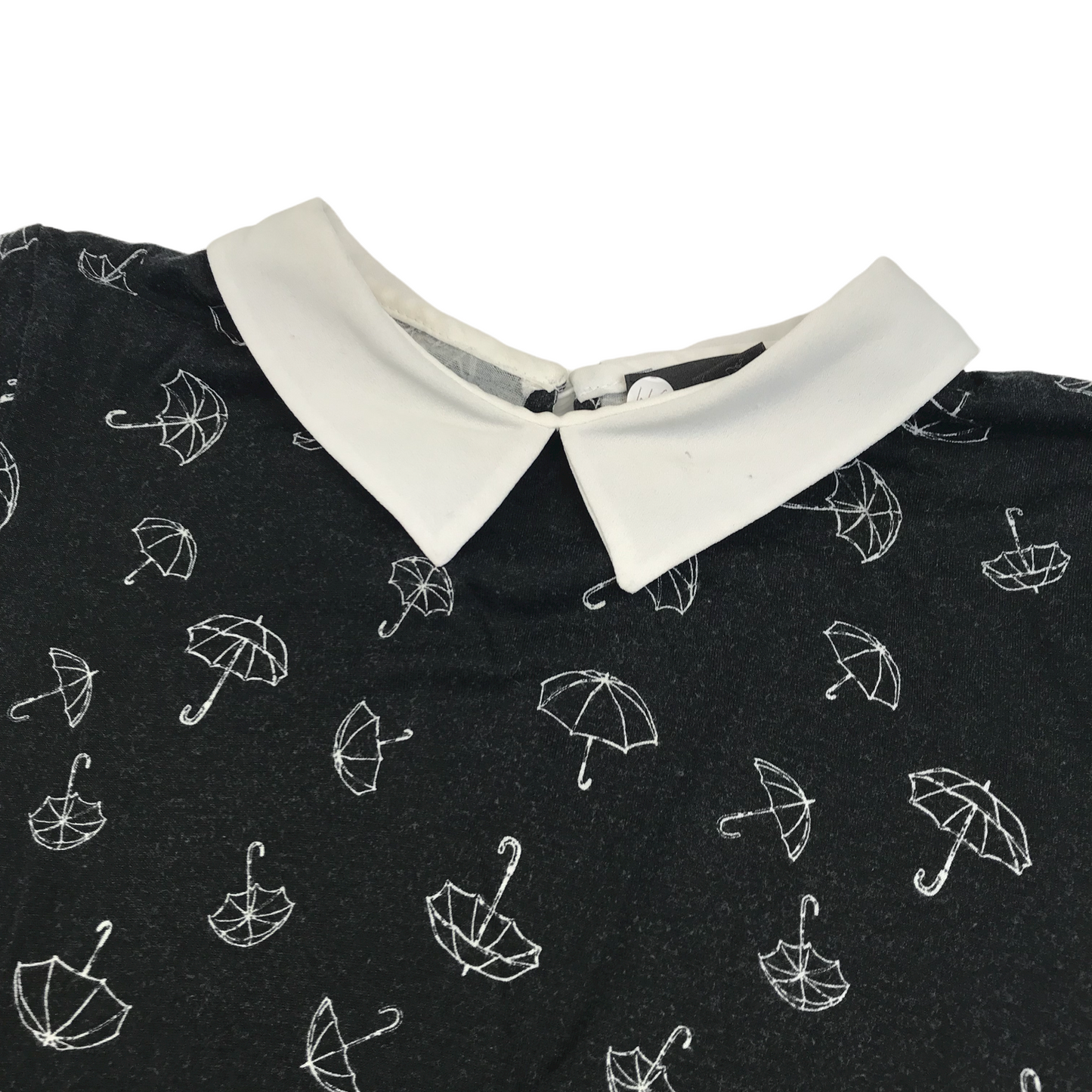 Primark Charcoal Grey Brollies Print T-shirt with Collar Women's Size 6
