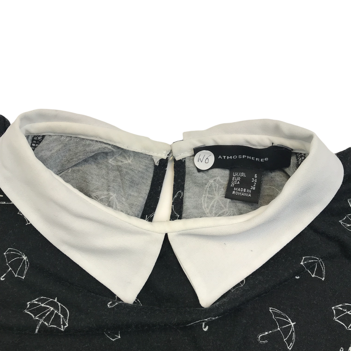 Primark Charcoal Grey Brollies Print T-shirt with Collar Women's Size 6