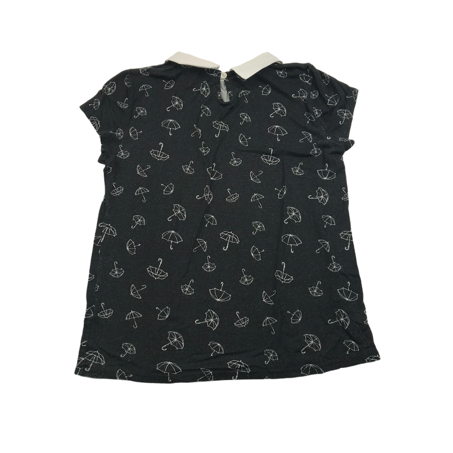 Primark Charcoal Grey Brollies Print T-shirt with Collar Women's Size 6