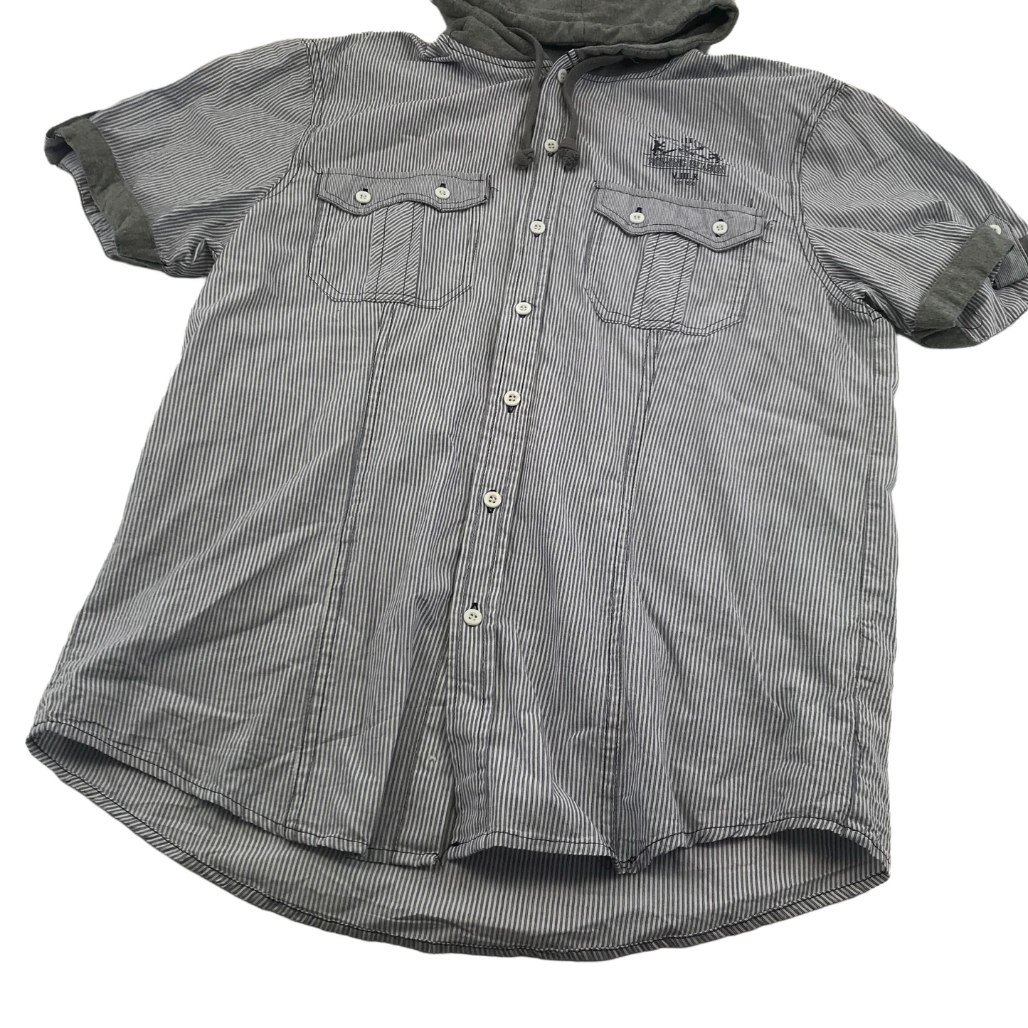 Primark Blue and White Hooded Shirt Men's M