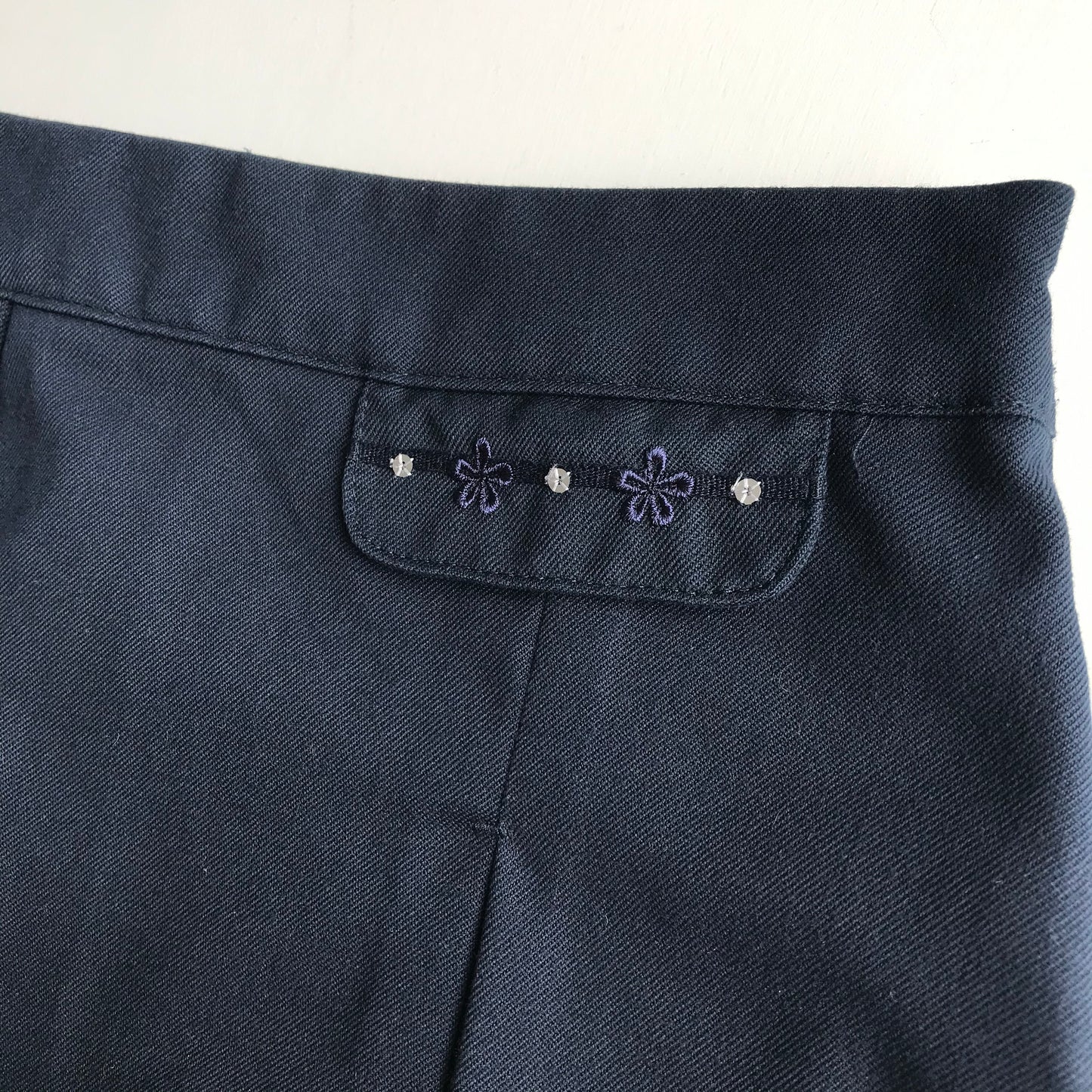 Navy Blue School Floral Embroidery Skirt