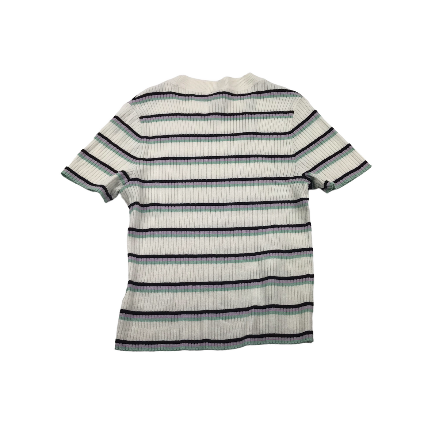 H&M White Stripy Knitted Cropped T-shirt Women's Size S
