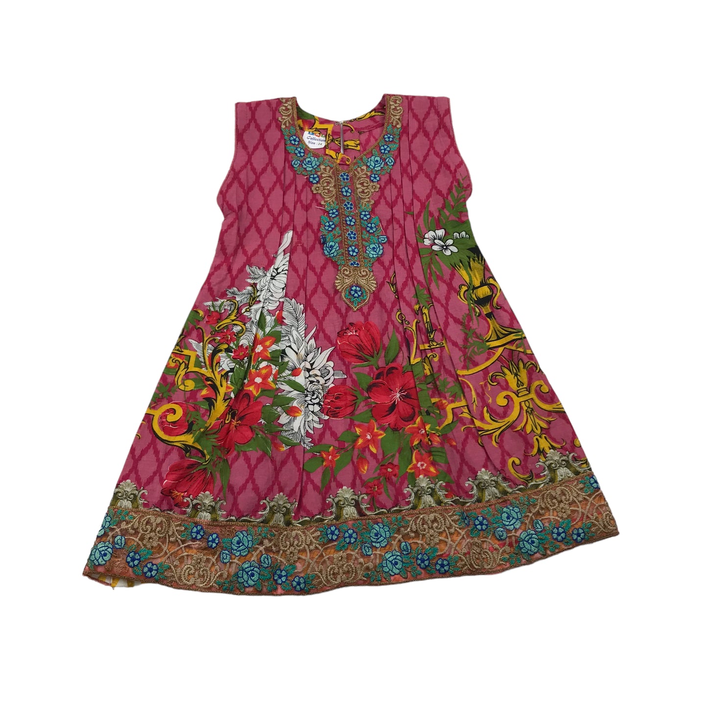 Pink Embroidery and Pattern Print Tunic Dress and Trousers Age 4