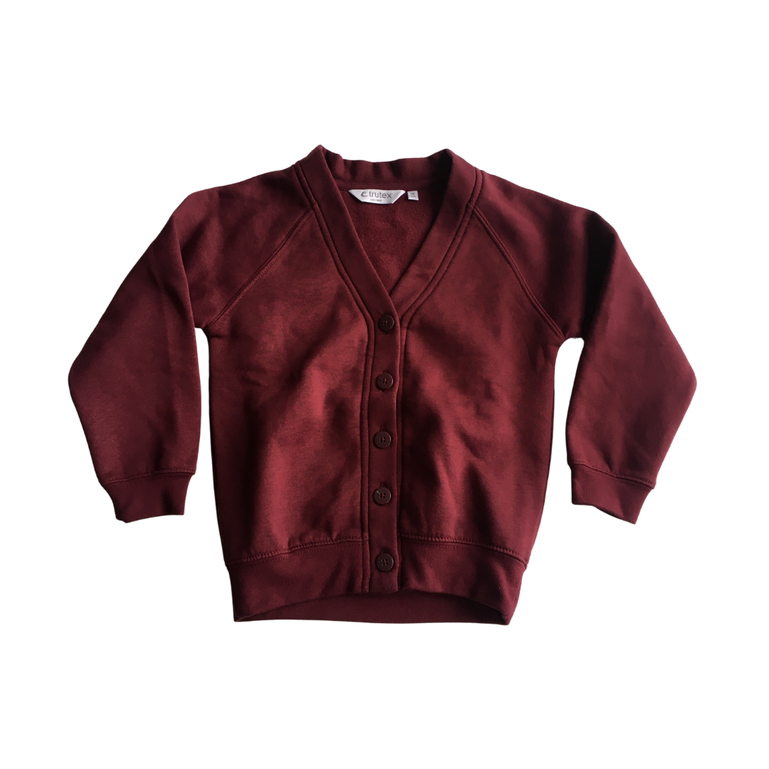 Burgundy jersey school cardigan