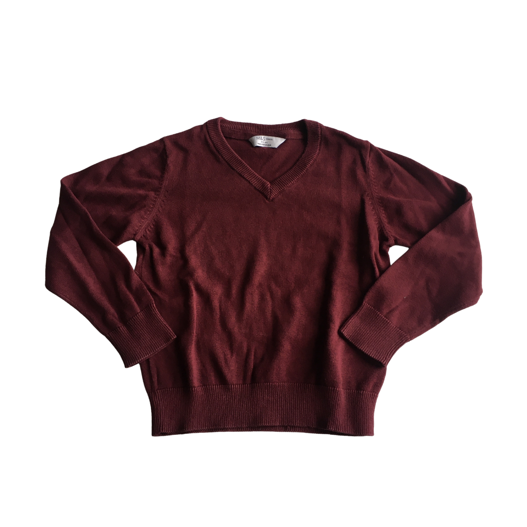Burgundy School V-neck Jumper
