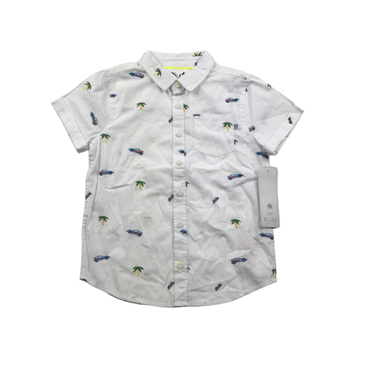F&F White Car and Palm Trees Embroidery Short Sleeve Shirt Age 5