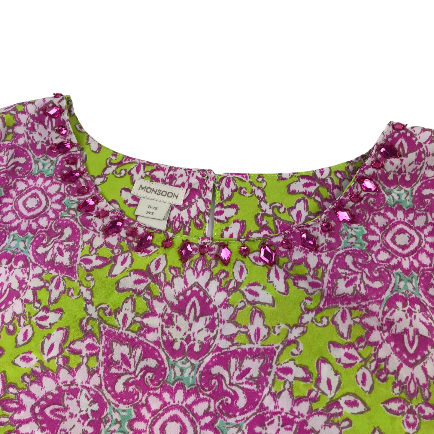 Monsoon Green and Pink Pattern Mini Dress Age 11