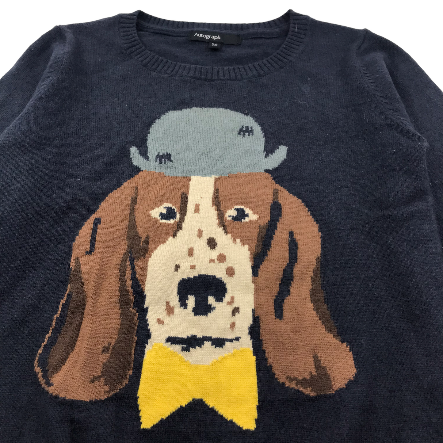 M&S Navy Blue Dog with a Bowler Hat Jumper Age 5