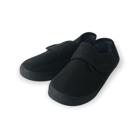 Black School Plimsolls with Hook and Loop Strap