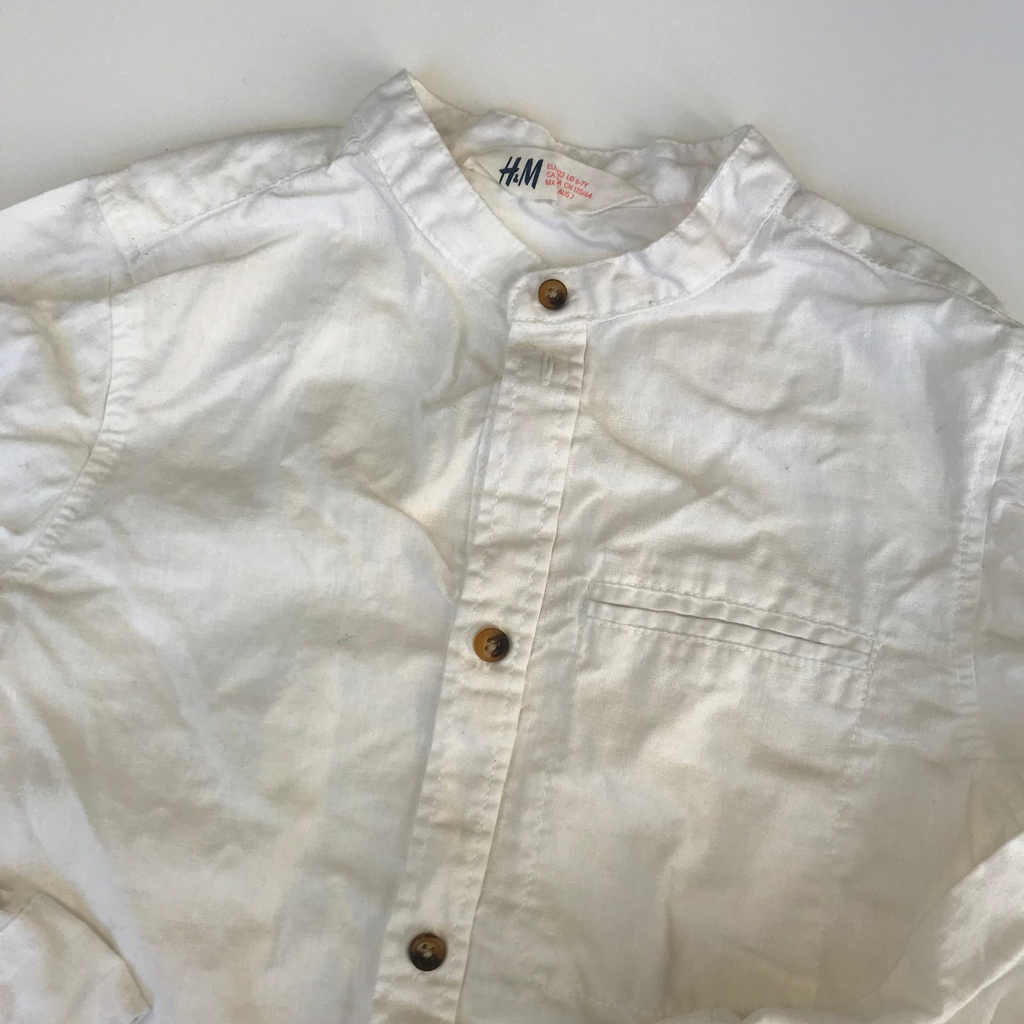 H&M 6 years white cotton linen mix shirt