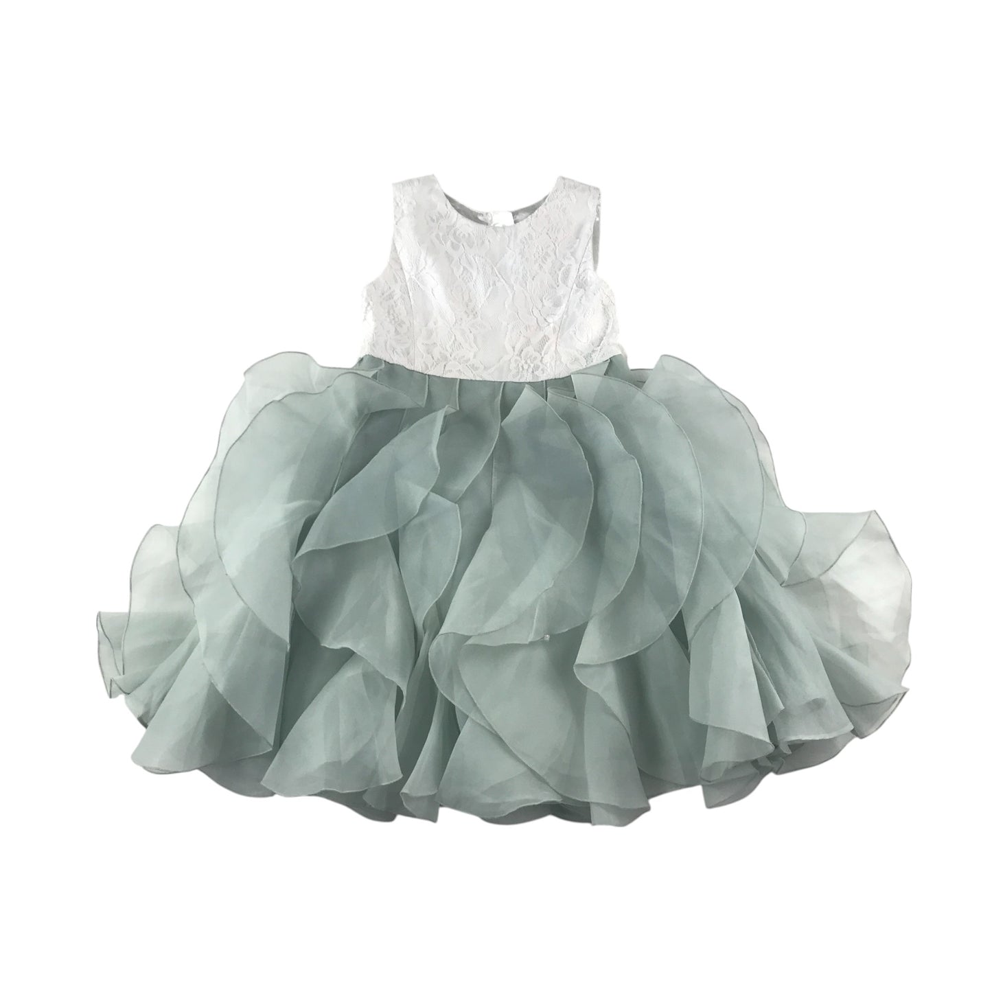 Monsoon dress 5-6 years white lace layered and sage green frilled party outfit