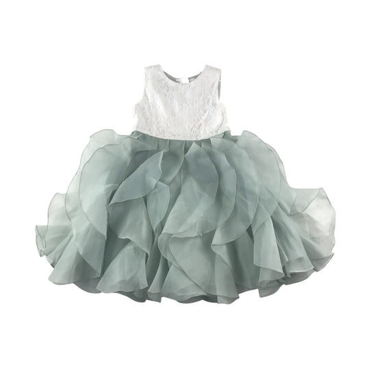 Monsoon dress 5-6 years white lace layered and sage green frilled party outfit
