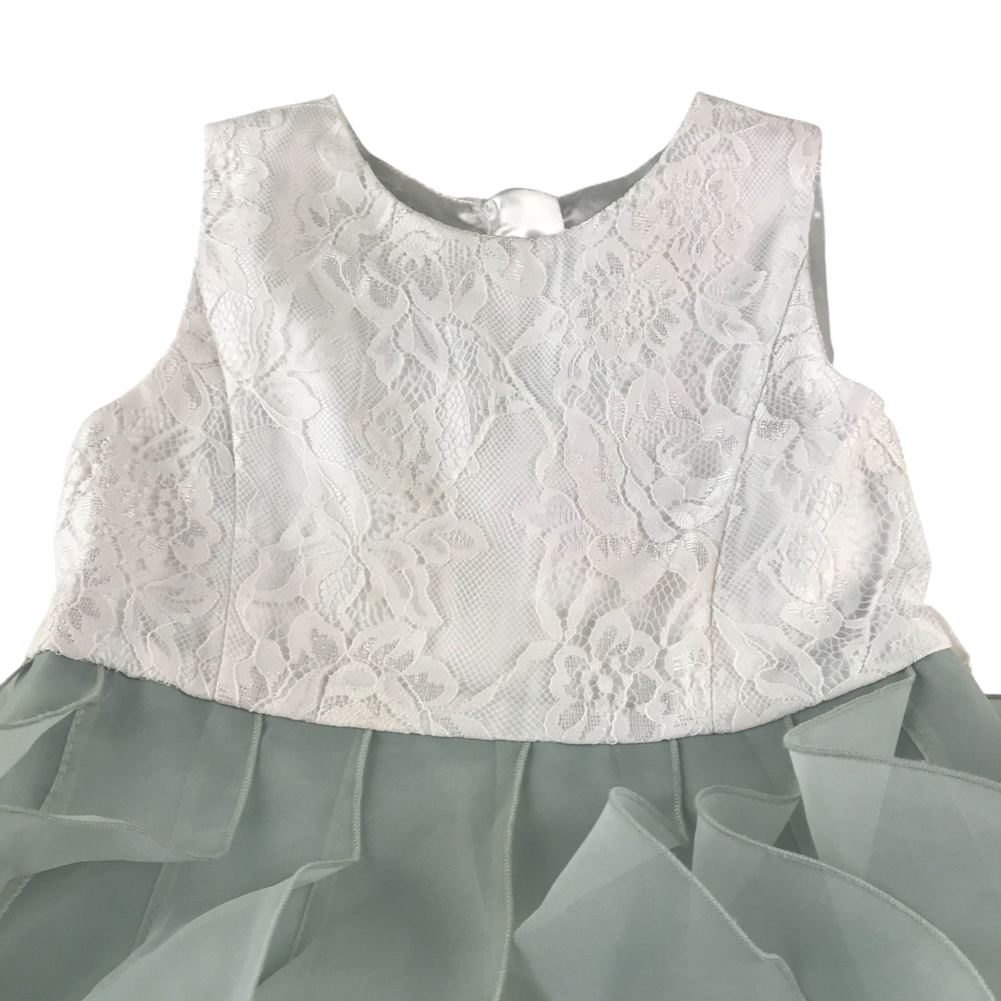 Monsoon dress 5-6 years white lace layered and sage green frilled party outfit
