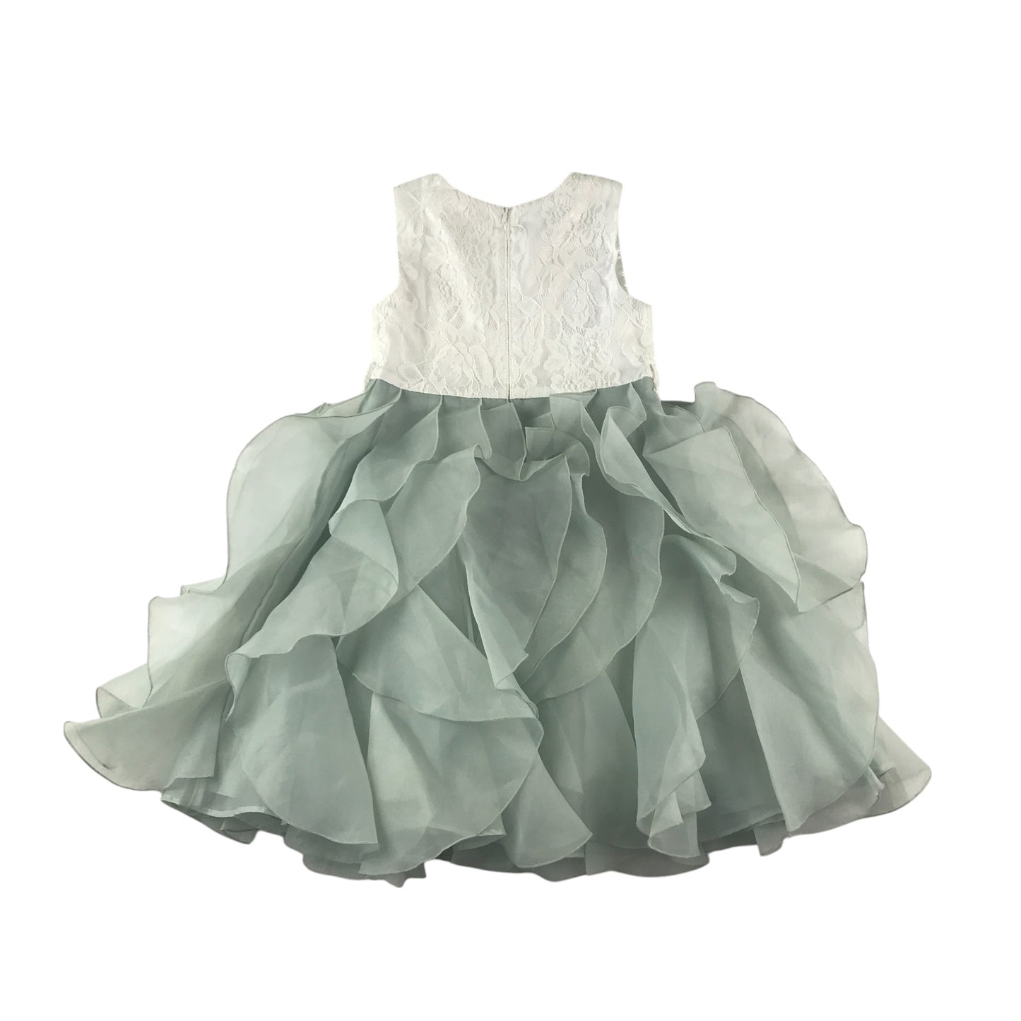 Monsoon dress 5-6 years white lace layered and sage green frilled party outfit