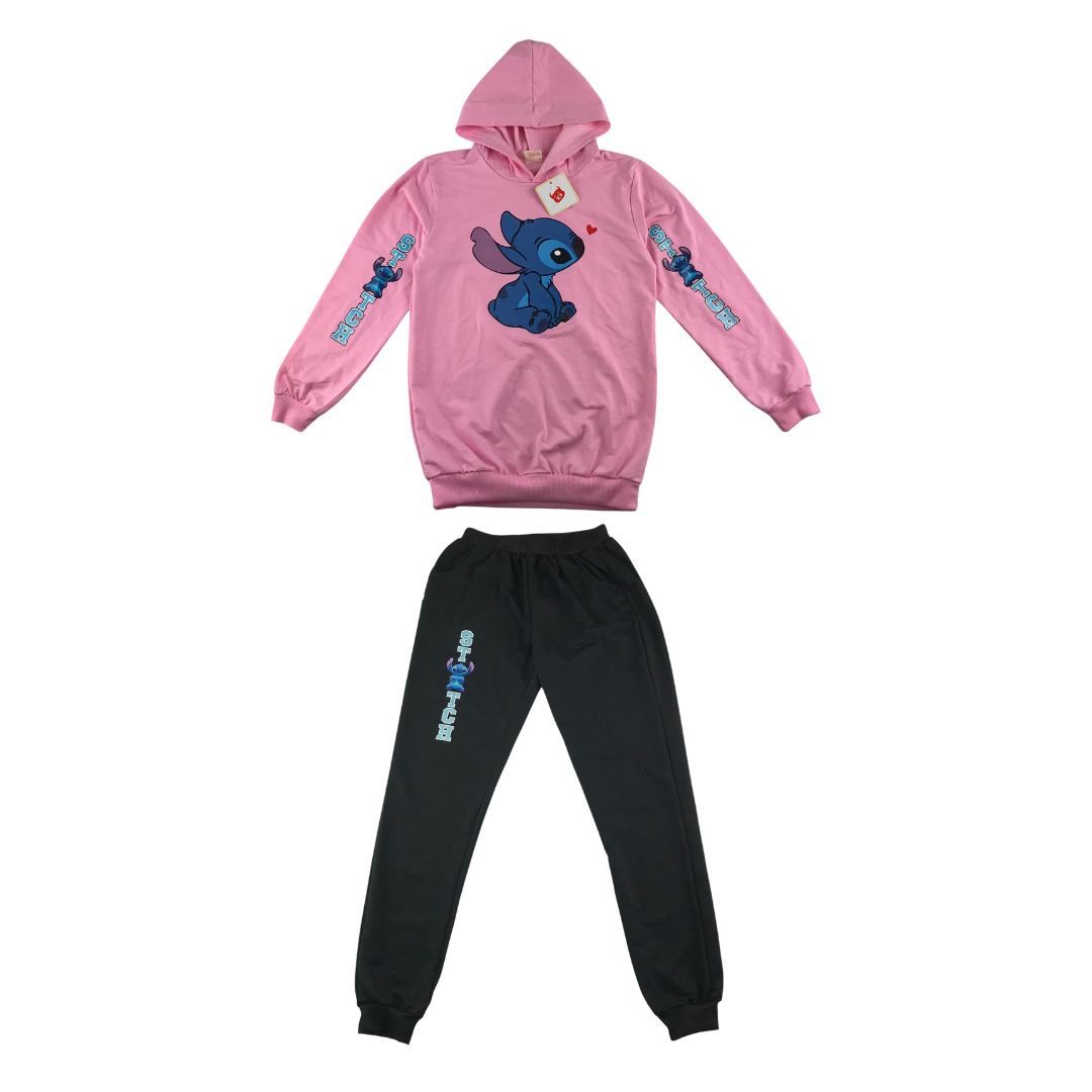 Lilo & Stitch hoodie and joggers set 12-13 years black and pink