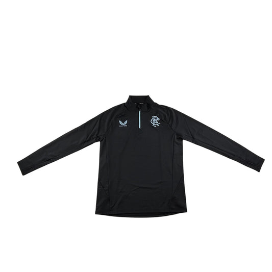 Castore Rangers FC Pro Coaches 1/4 Zip Training Top Black With Light Blue Logo