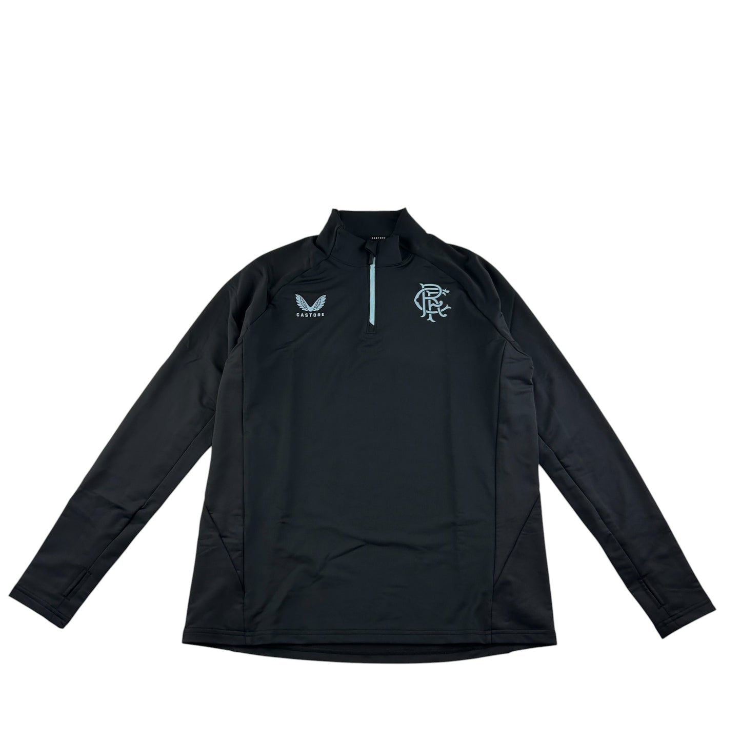 Castore Rangers FC Pro Coaches 1/4 Zip Training Top Black With Light Blue Logo